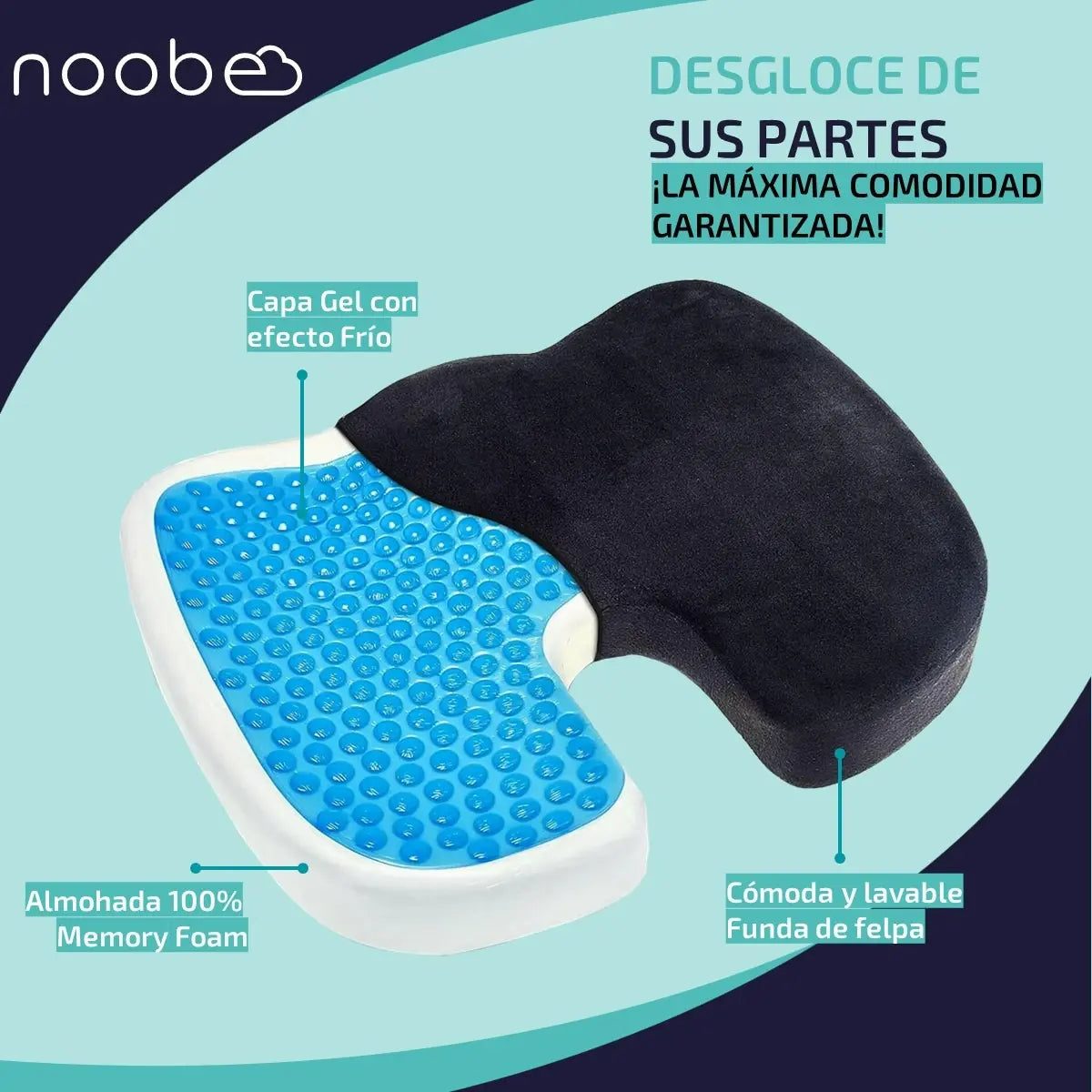 ALMOHADA COJÍN LUMBAR VISCOELÁSTICO GEL
