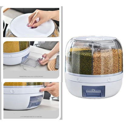 DISPENSER DE GRANOS – CONTENEDOR GIRATORIO CON 6 COMPARTIMIENTOS Y DOSIFICADOR